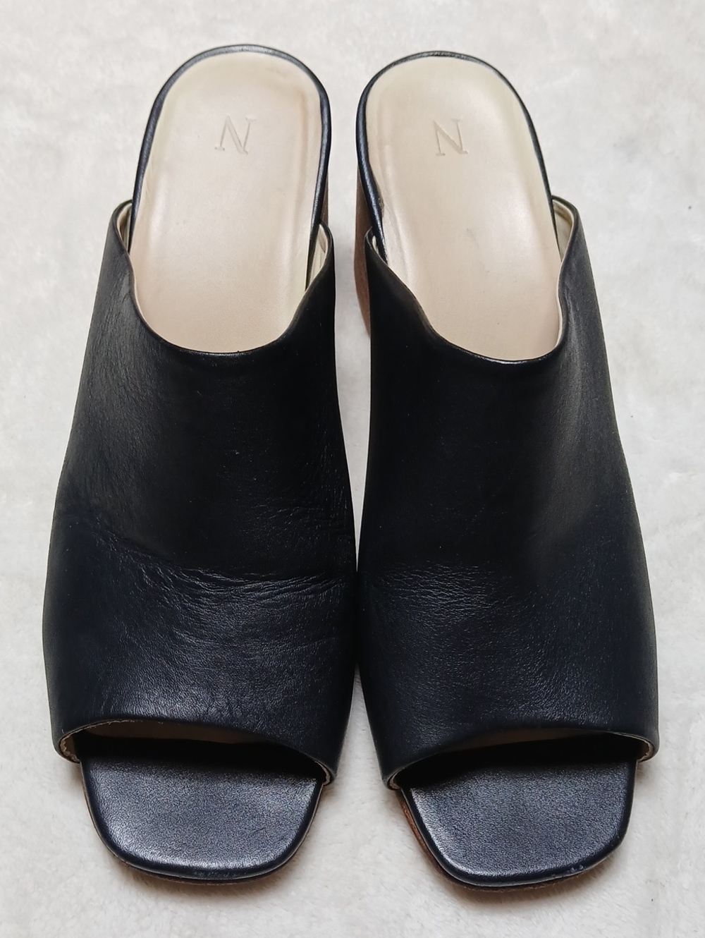 Nisolo Black Leather Open-Toe Slide Mules Size 9.5